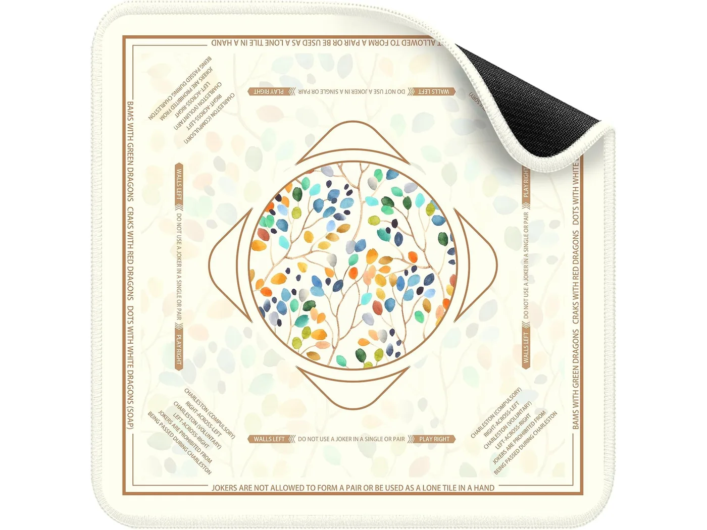 Deyimmei Golden Harmony Mahjong mat with a floral table design